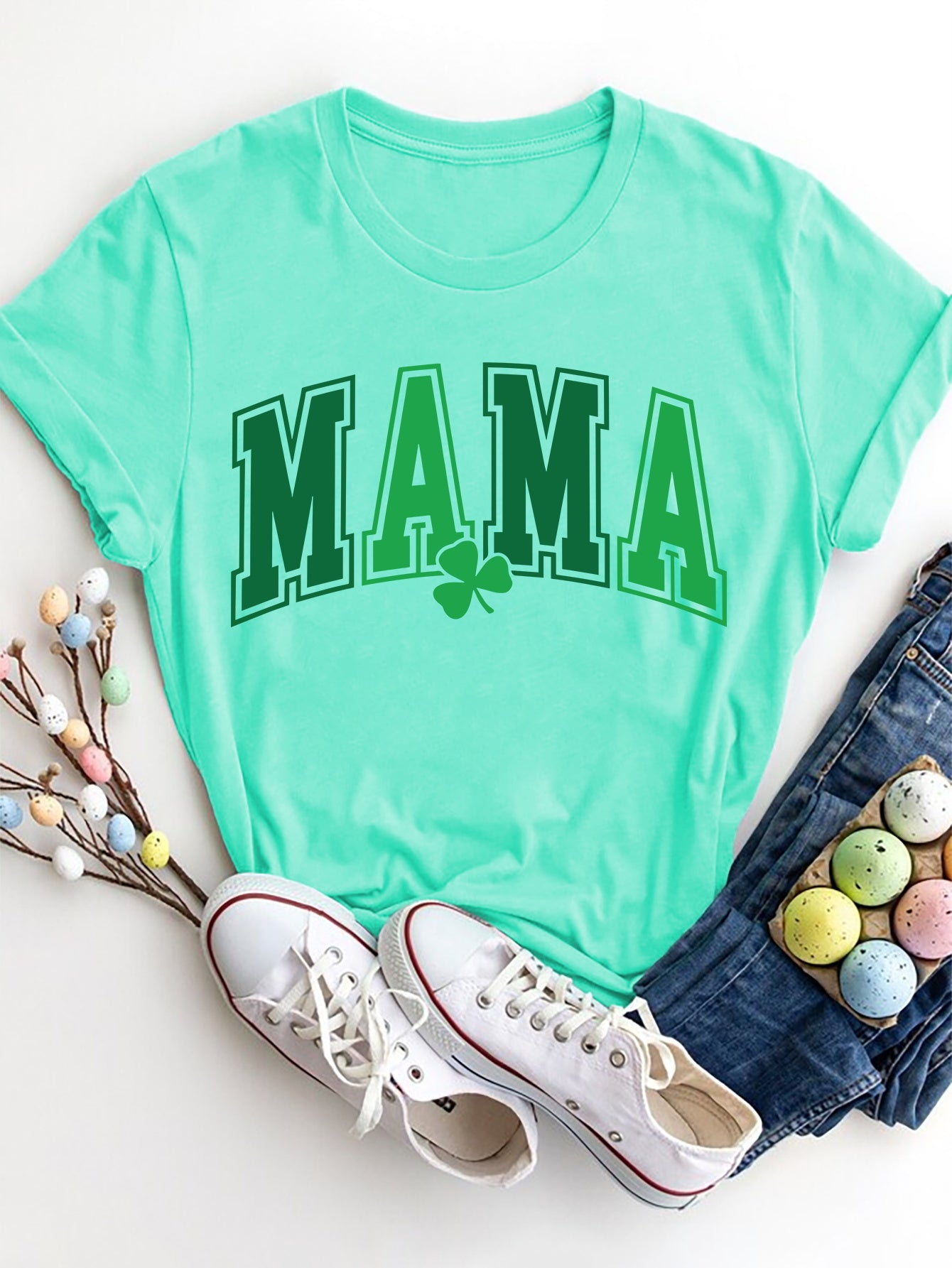 MAMA Round Neck Short Sleeve T-Shirt Trendsi