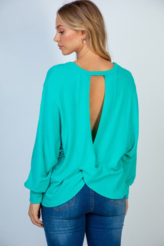 Gauze Knit Top with Cross Over Back in Seafoam Ave Shops