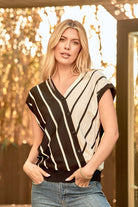Short Sleeve V-neck Top Featuring a Stripe Ave Shops