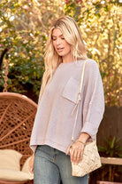 Knit Round Neck Dolman Three Quarter Sleeve Top in Violet Ave Shops