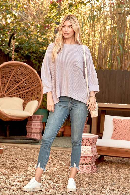 Knit Round Neck Dolman Three Quarter Sleeve Top in Violet Ave Shops
