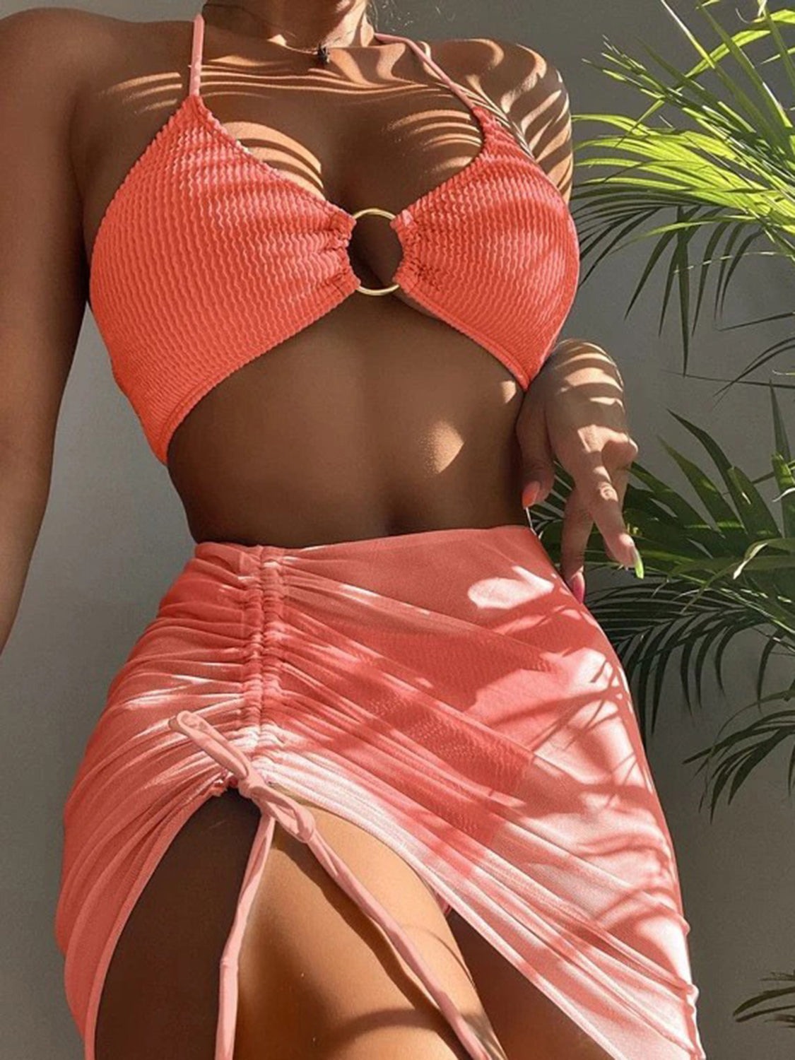 Tied Halter Neck Three-Piece Swim Set Trendsi