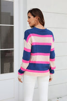 Color Block Round Neck Dropped Shoulder Sweater Trendsi