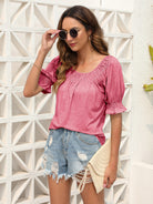 Ruched Short Sleeve Blouse Trendsi