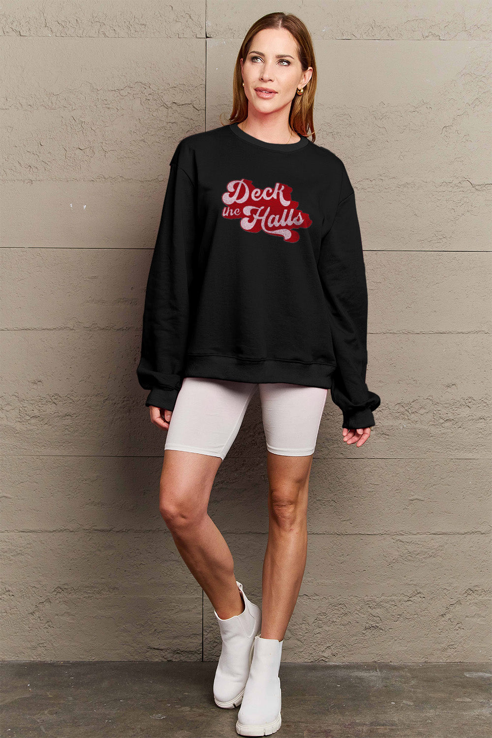 Simply Love Full Size DECK THE HALLS Graphic Sweatshirt Trendsi