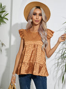 Full Size Ruffled Leopard Cap Sleeve Top Trendsi