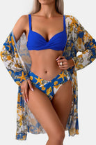 Ruched Top, Brief and Tied Cover Up Swim Set Trendsi