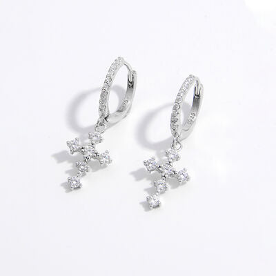 925 Sterling Silver Inlaid Zircon Cross Dangle Earrings Trendsi