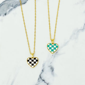 Checkered Heart Necklace Ellisonyoung.com