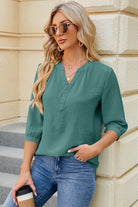 Notched Three-Quarter Sleeve T-Shirt Trendsi