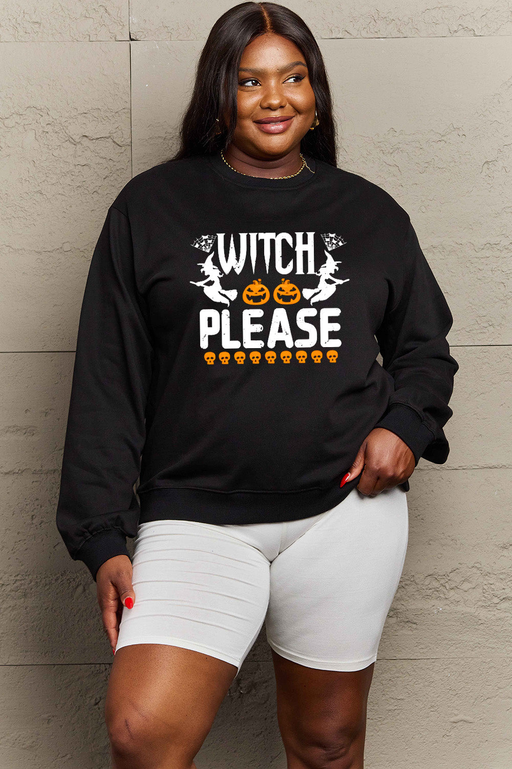 Simply Love Full Size WITCH PLEASE Graphic Sweatshirt Trendsi