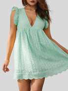 Ruffled Eyelet Cap Sleeve Mini Dress Trendsi