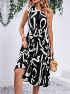 Printed Single Shoulder Tie Waist Dress Trendsi