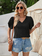 Twisted Heart V-Neck Short Sleeve Blouse Trendsi