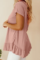 Ruffled Round Neck Short Sleeve Blouse Trendsi