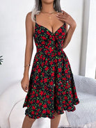 Printed Plunge Cap Sleeve Cami Dress Trendsi