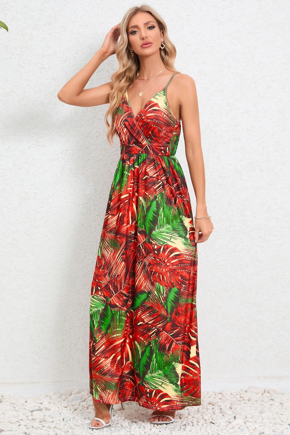 Printed Surplice Maxi Cami Dress Trendsi