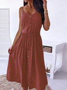 Decorative Button Spaghetti Strap Dress Trendsi