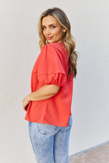 Petal Dew Sweet Innocence Puff Short Sleeve Top In Tomato Petal Dew