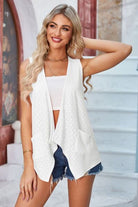 Eyelet Open Front Sleeveless Cardigan Trendsi