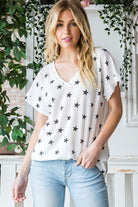 Heimish Full Size Star Print Short Sleeve V-Neck Waffle Knit T-Shirt Trendsi