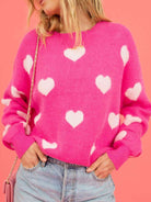 Heart Round Neck Drop Shoulder Sweater Trendsi