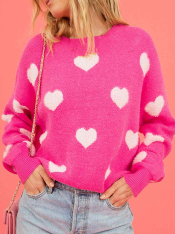 Heart Round Neck Drop Shoulder Sweater Trendsi