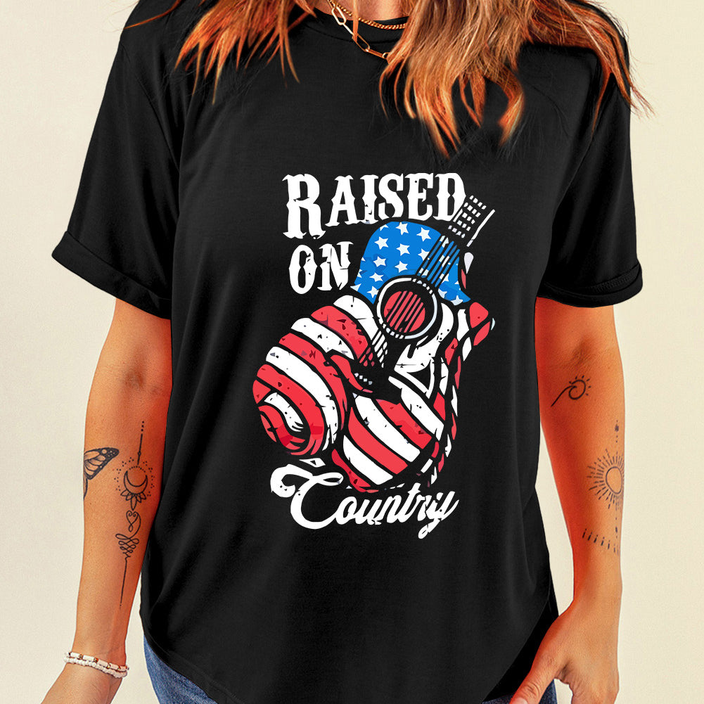 RAISED ON COUNTRY Round Neck T-Shirt Trendsi