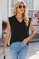 V-Neck Cap Sleeve Tank Trendsi