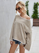 Boat Neck Dropped Shoulder Sweater Trendsi