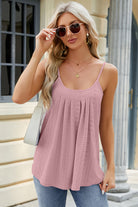 Eyelet Scoop Neck Ruched Cami Trendsi