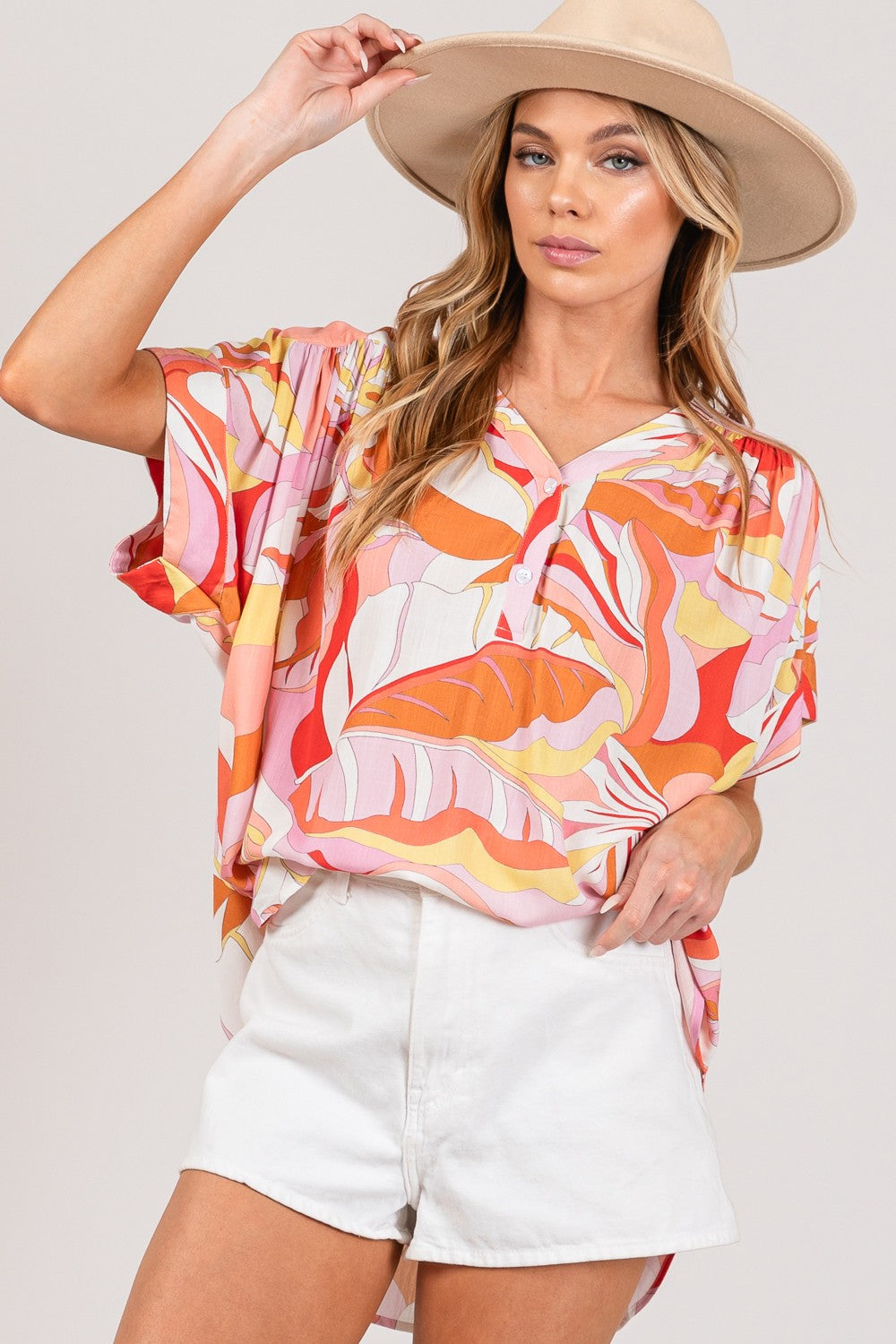 SAGE + FIG Abstract Print Half Button Blouse Trendsi