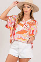 SAGE + FIG Abstract Print Half Button Blouse Trendsi