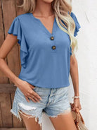 Notched Cap Sleeve T-Shirt Trendsi