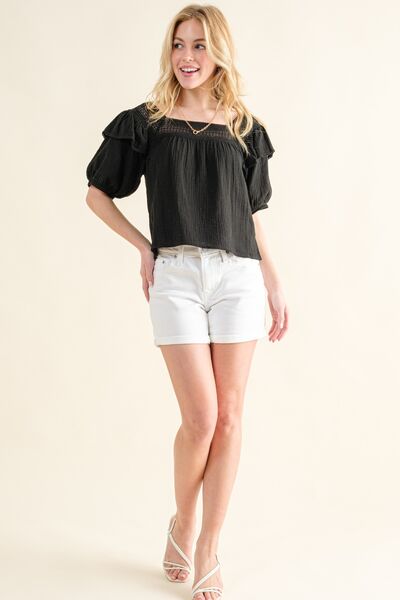 And The Why Square Neck Cotton Gauze Ruffled Blouse Trendsi