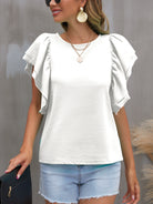 Round Neck Flounce Sleeve Blouse Trendsi