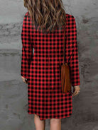 Double Take Full Size Plaid Round Neck Long Sleeve Magic Dress Trendsi