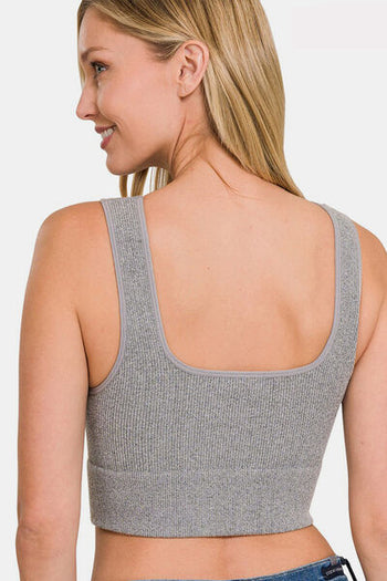 Zenana Ribbed Square Neck Cropped Tank Trendsi