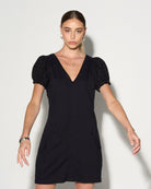 INES Black Shift Dress with Puff Shoulders GILD