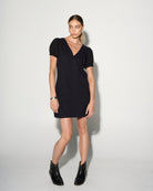 INES Black Shift Dress with Puff Shoulders GILD