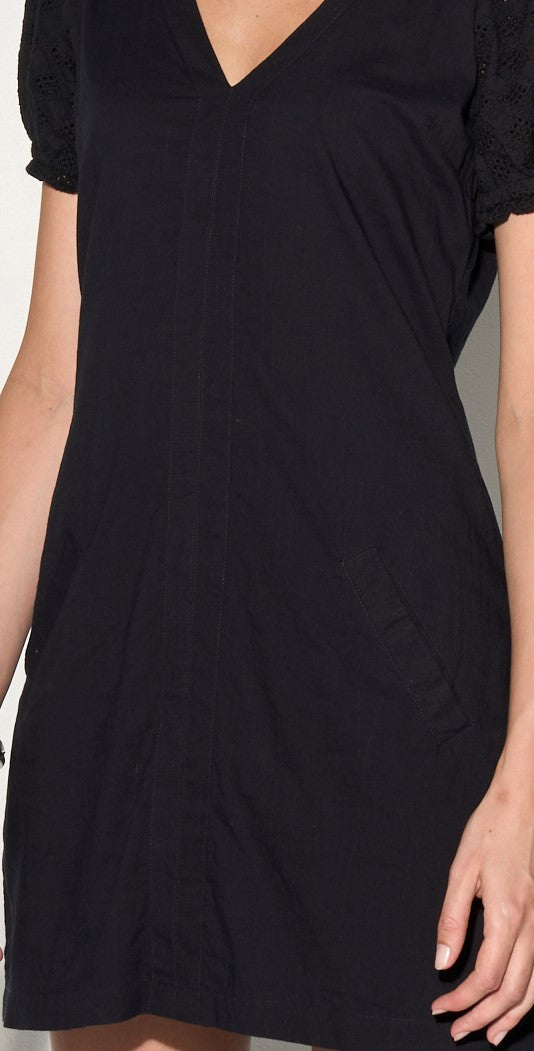 INES Black Shift Dress with Puff Shoulders GILD