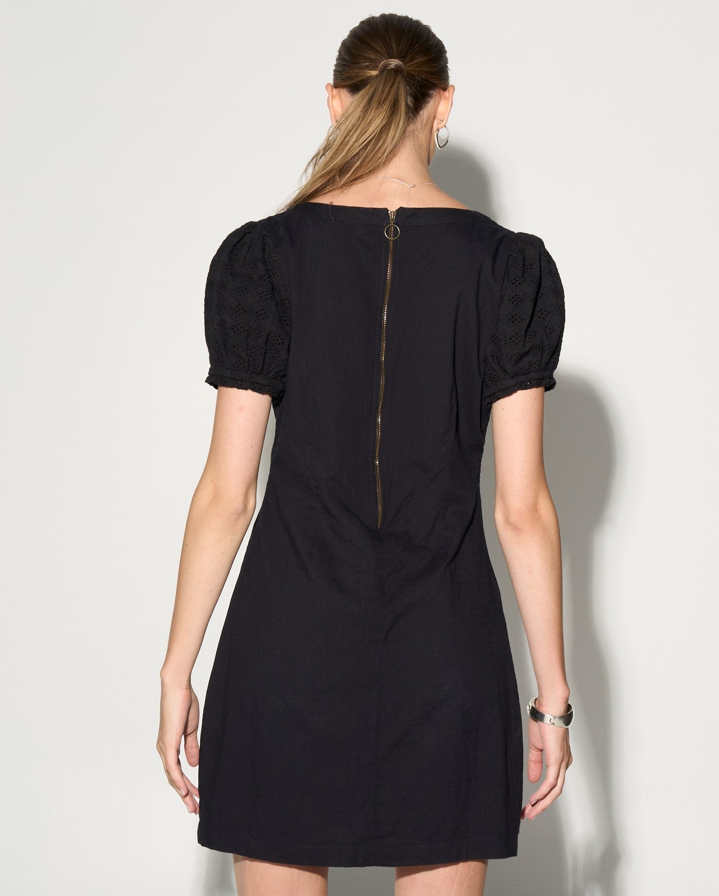 INES Black Shift Dress with Puff Shoulders GILD