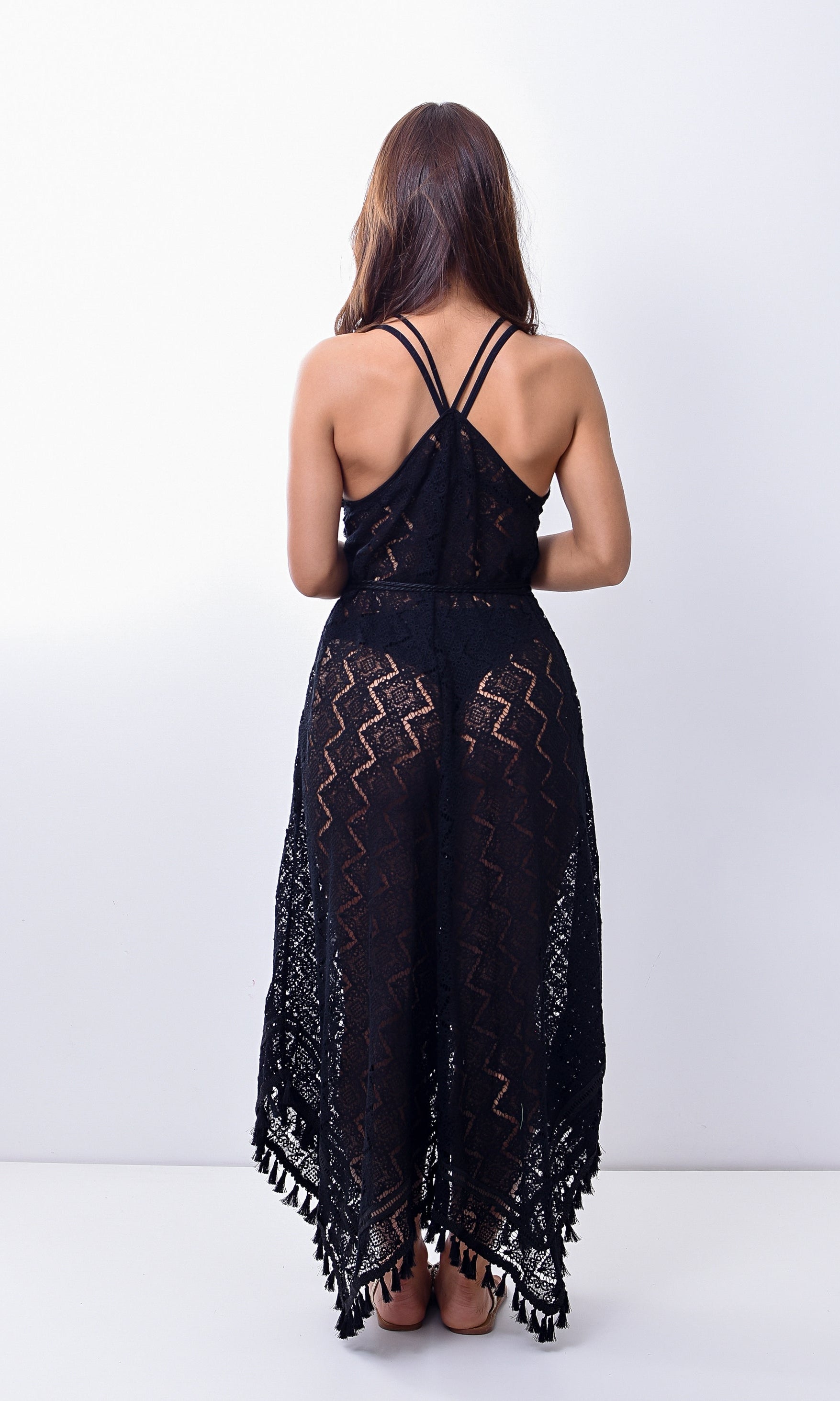 Black   Lace Assimetric Long Dress Lybethras Swimwear