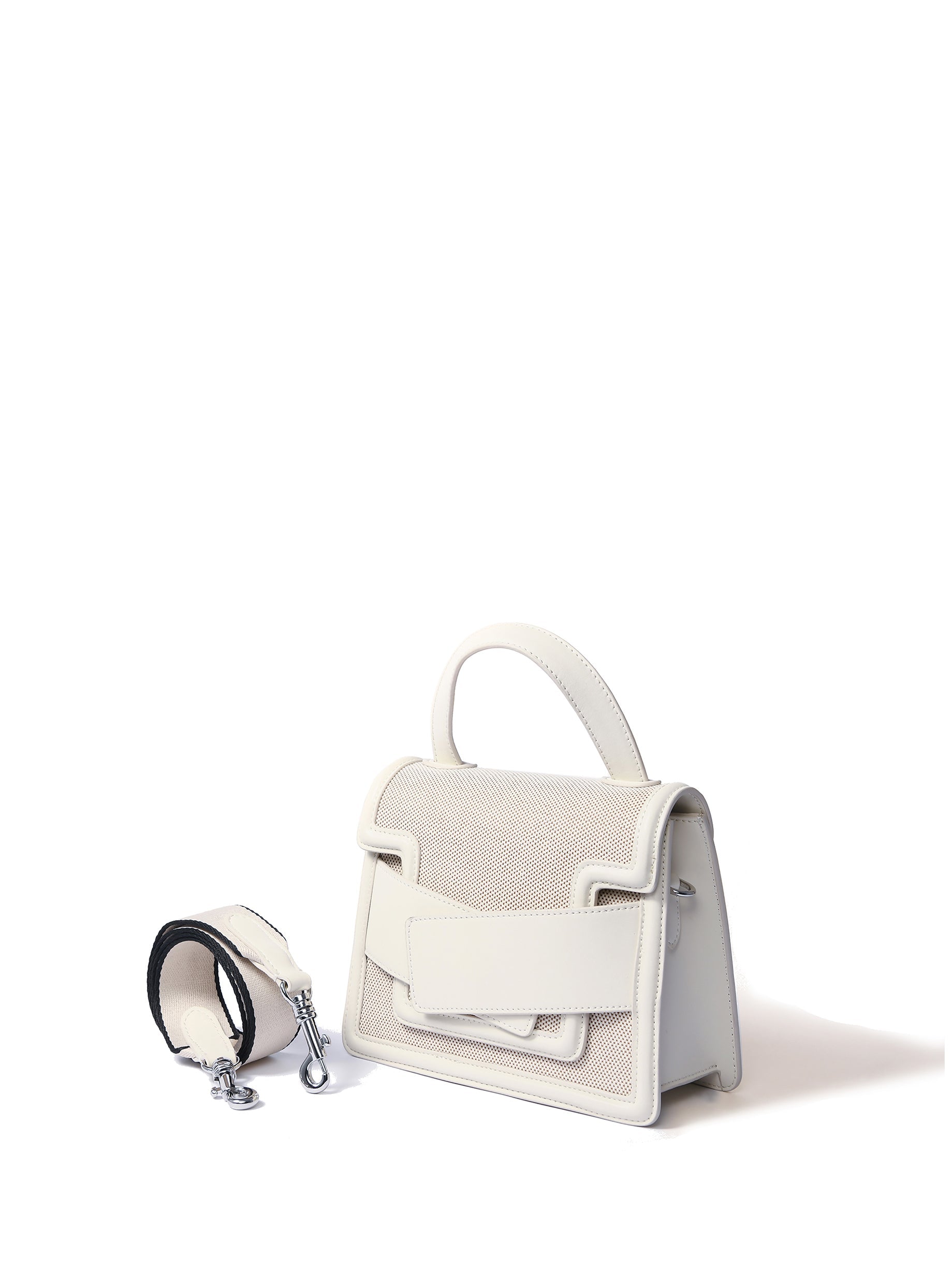 Evelyn Bag in Canvas and Genuine Leather, White Bob Oré