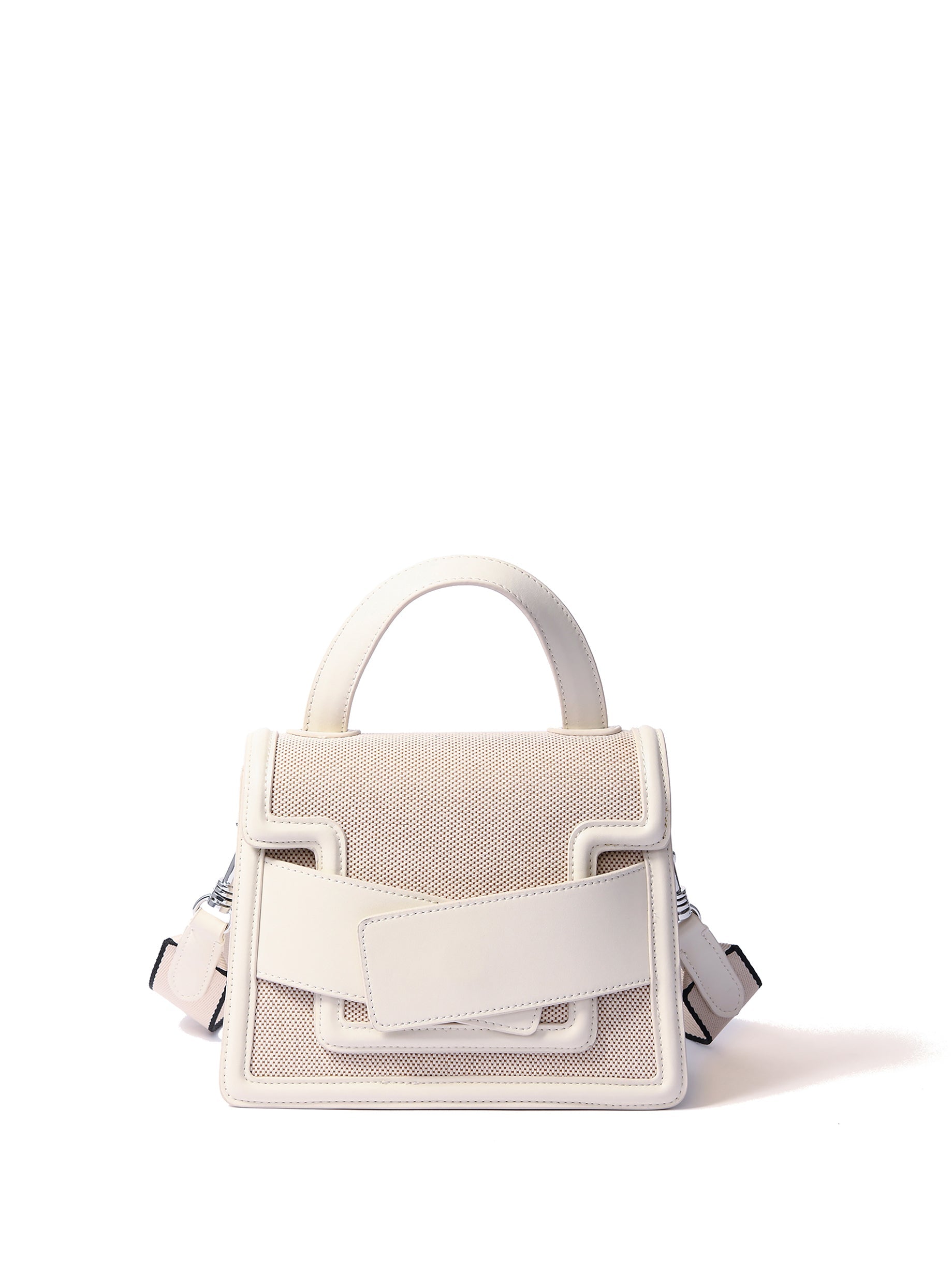 Evelyn Bag in Canvas and Genuine Leather, White Bob Oré