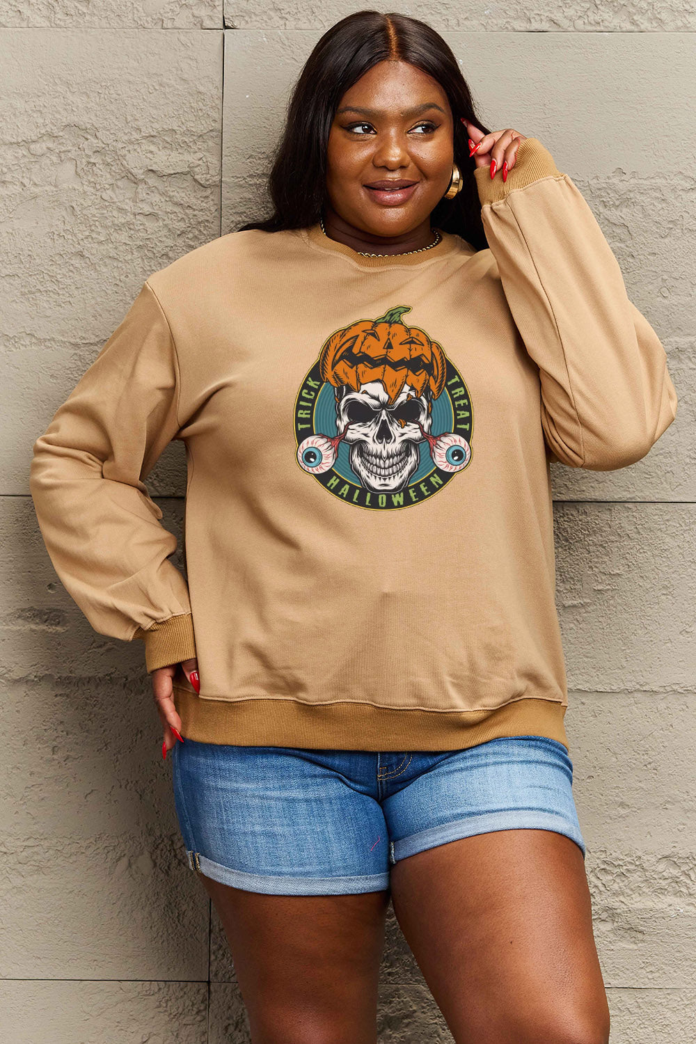 Simply Love Full Size Skull Graphic Sweatshirt Trendsi