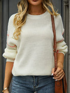 Contrast Round Neck Dropped Shoulder Sweater Trendsi