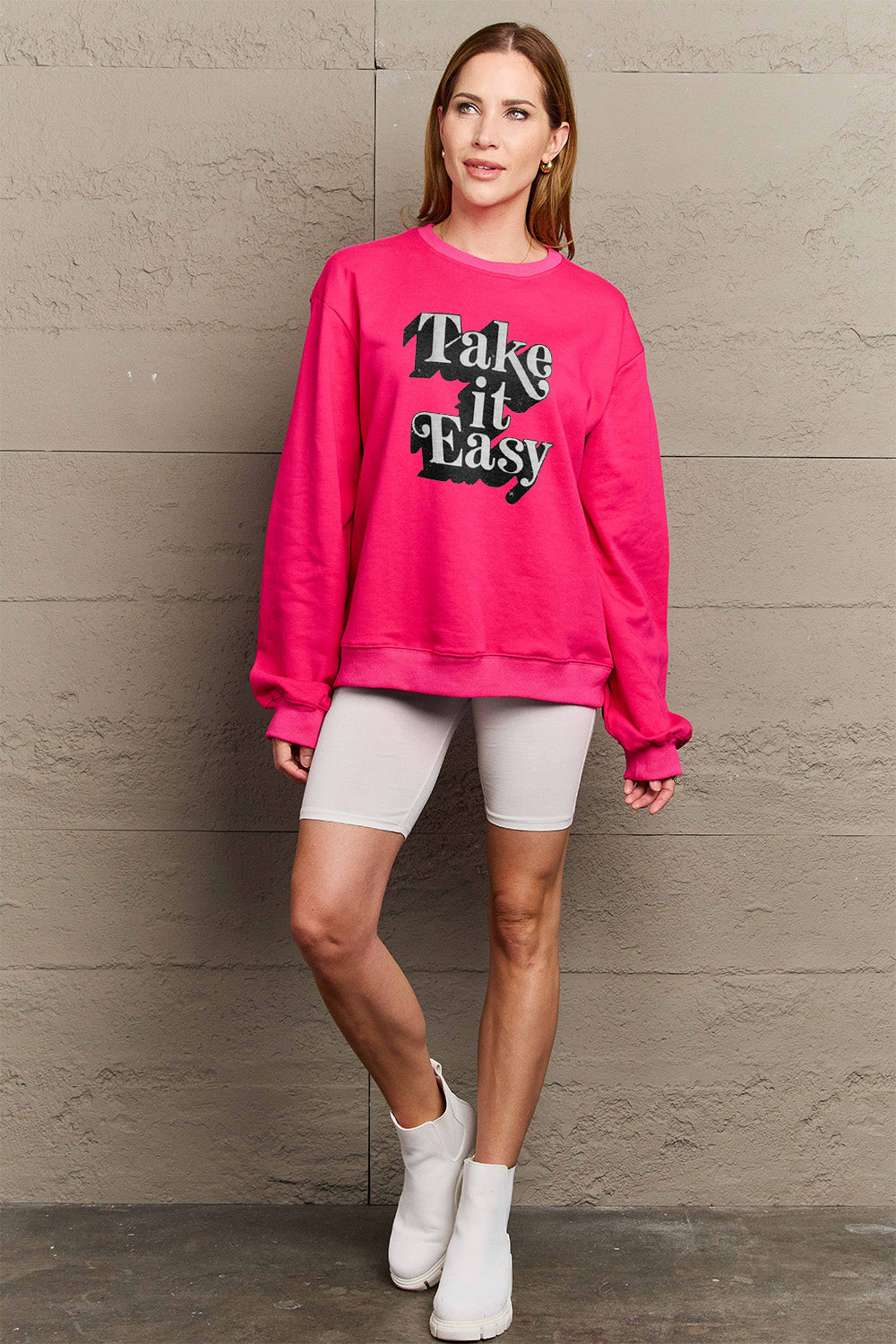 Simply Love Full Size TAKE IT EASY Graphic Sweatshirt Trendsi