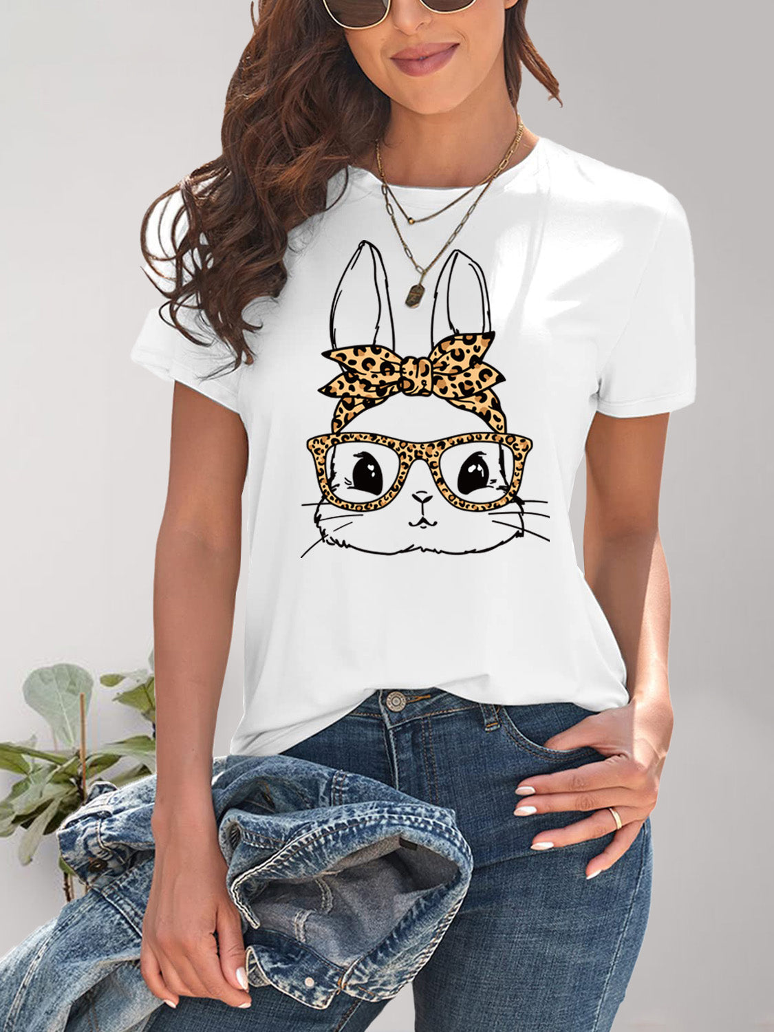 Rabbit Graphic Round Neck Short Sleeve T-Shirt Trendsi