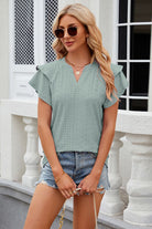 Eyelet Notched Short Sleeve T-Shirt Trendsi